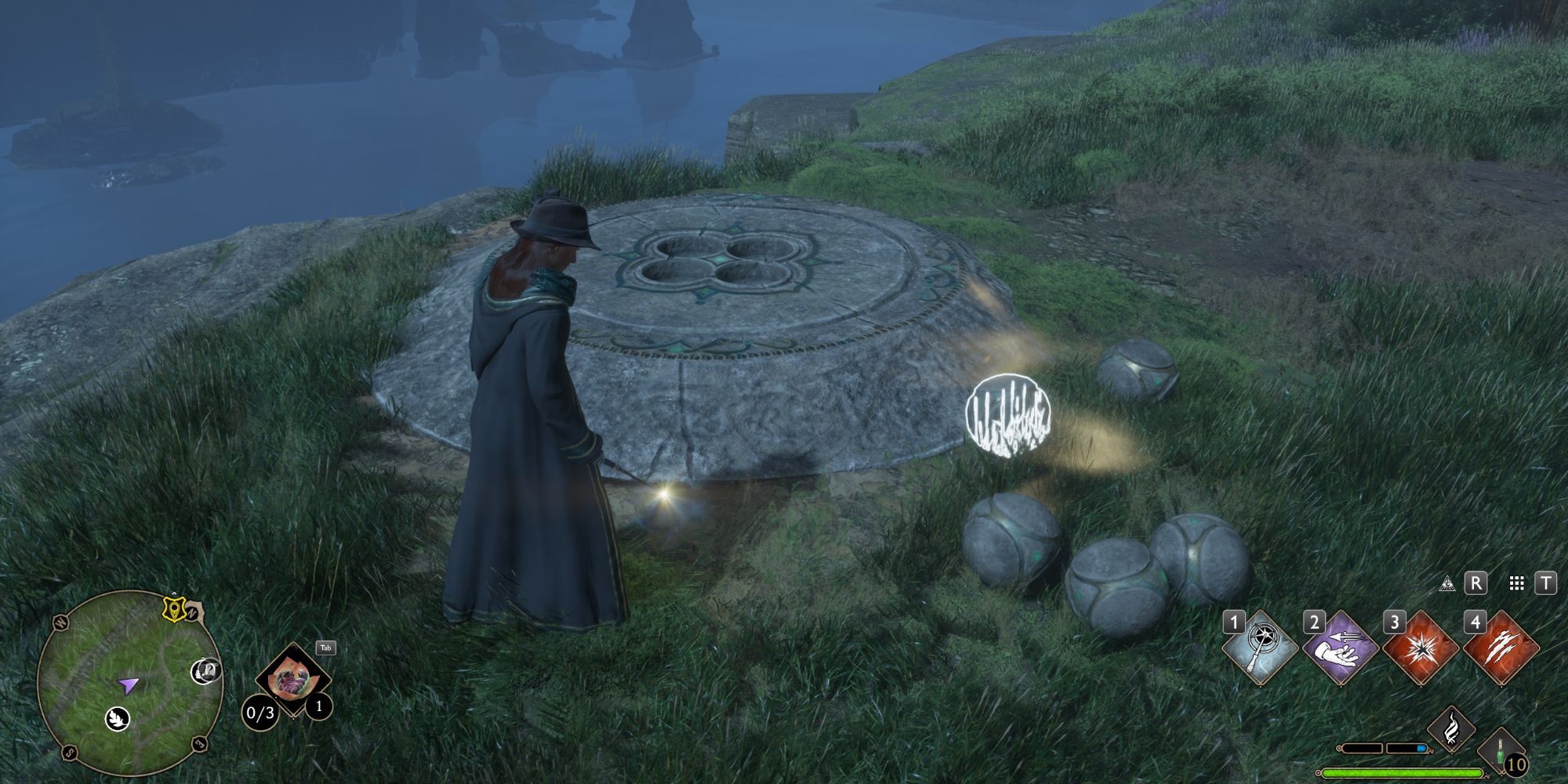 Hogwarts Legacy Player moving orbs in holes in a Merlin Trial